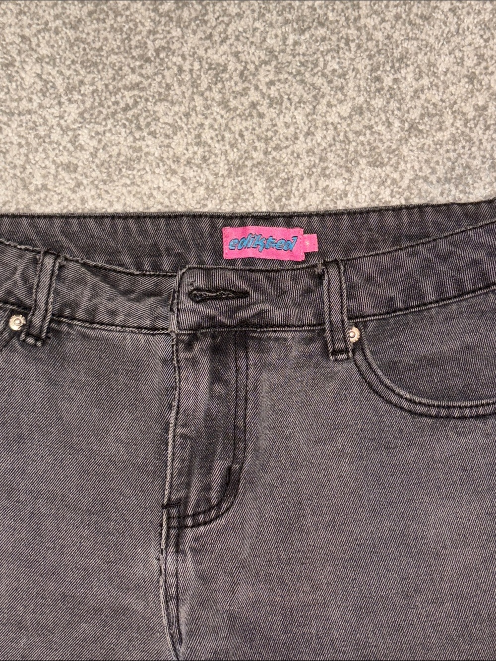 Edikted Black High-Rise Women’s Jeans with Pink Logo Tab